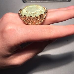 LARGE TURQUOISE AND GOLD COCKTAIL RING size 8-9